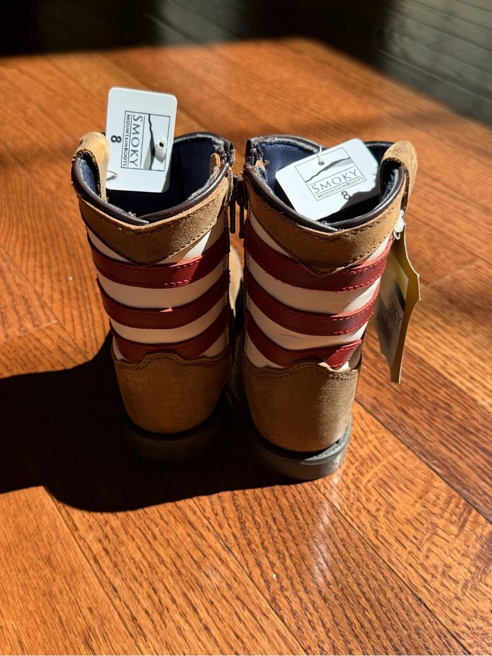 Children's Tan and Black Star Western Boots with Embroidered Toe